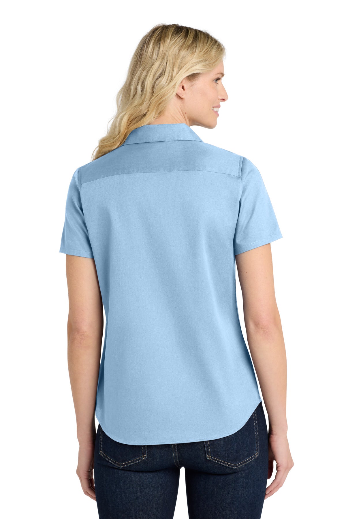 Port Authority Women's Short Sleeve SuperPro ReactTwill Shirt. LW809 Cloud Blue