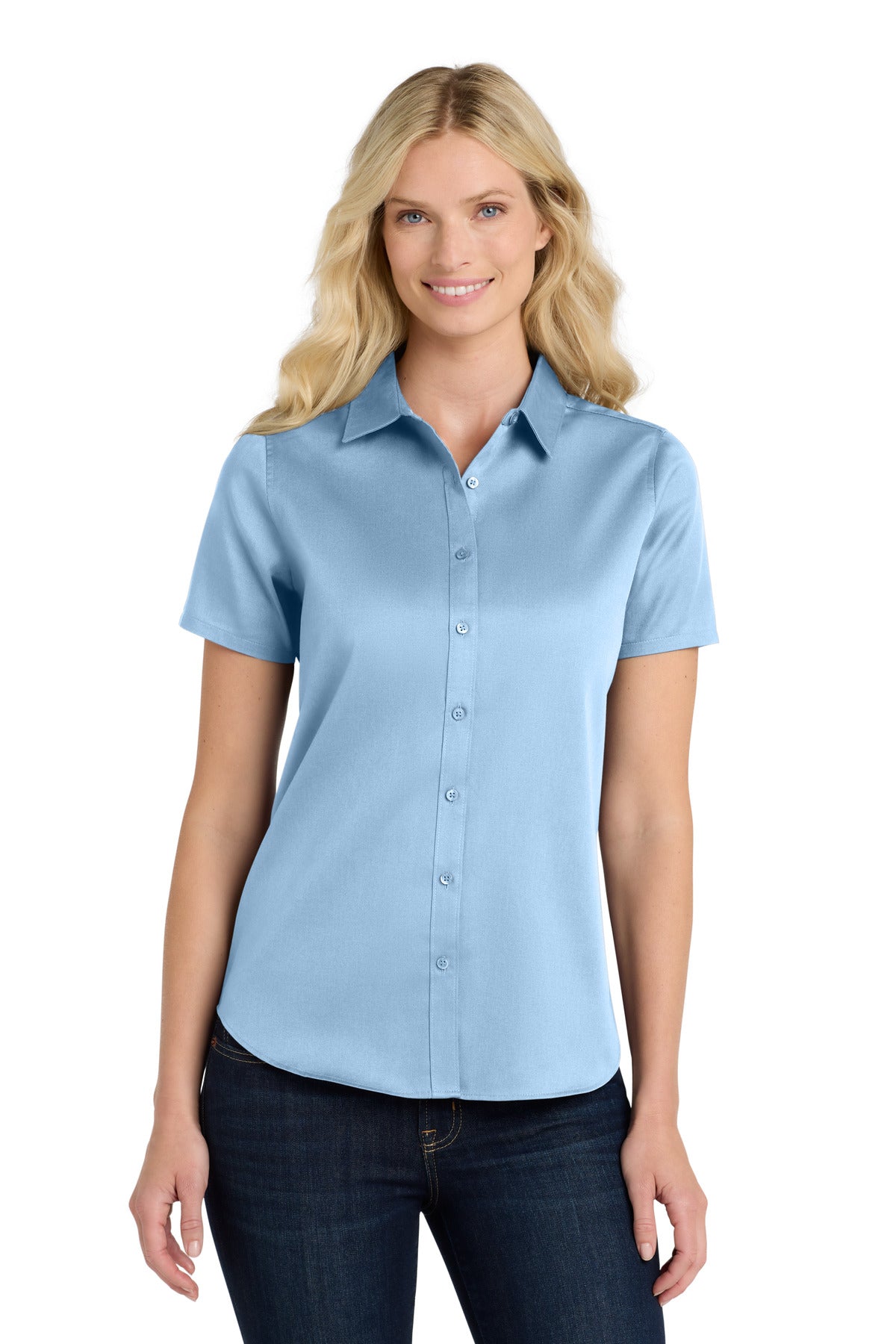 Port Authority Women's Short Sleeve SuperPro ReactTwill Shirt. LW809 Cloud Blue