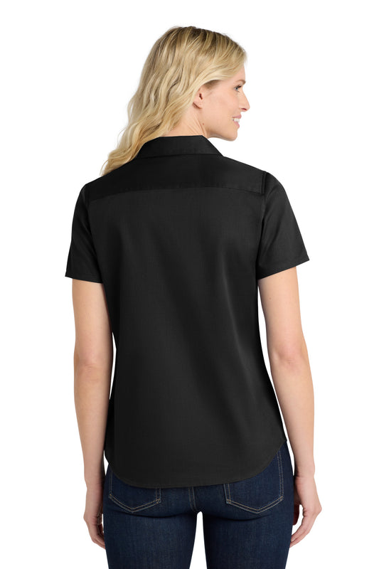 Port Authority Women's Short Sleeve SuperPro ReactTwill Shirt. LW809 Deep Black