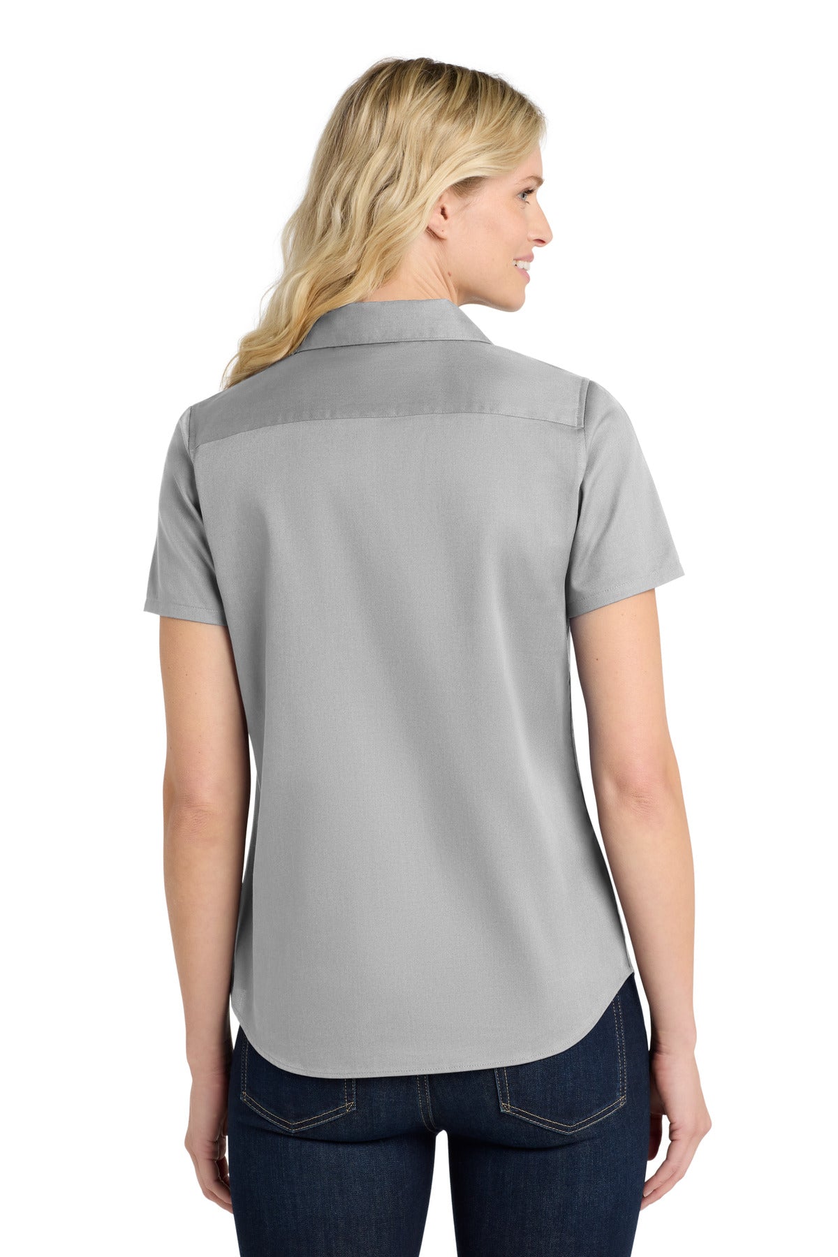 Port Authority Women's Short Sleeve SuperPro ReactTwill Shirt. LW809 Gusty Grey