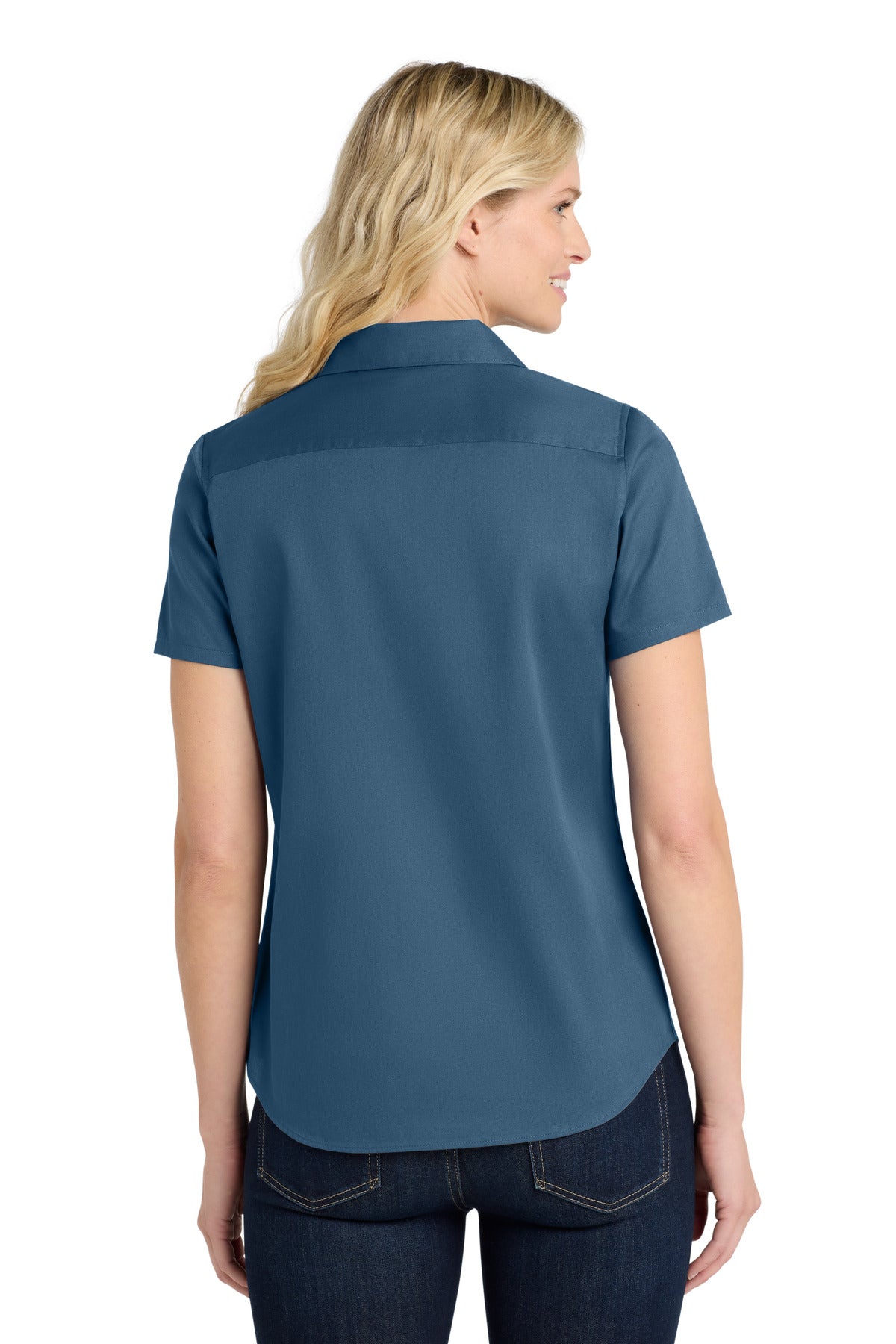 Port Authority Women's Short Sleeve SuperPro ReactTwill Shirt. LW809 Regatta Blue