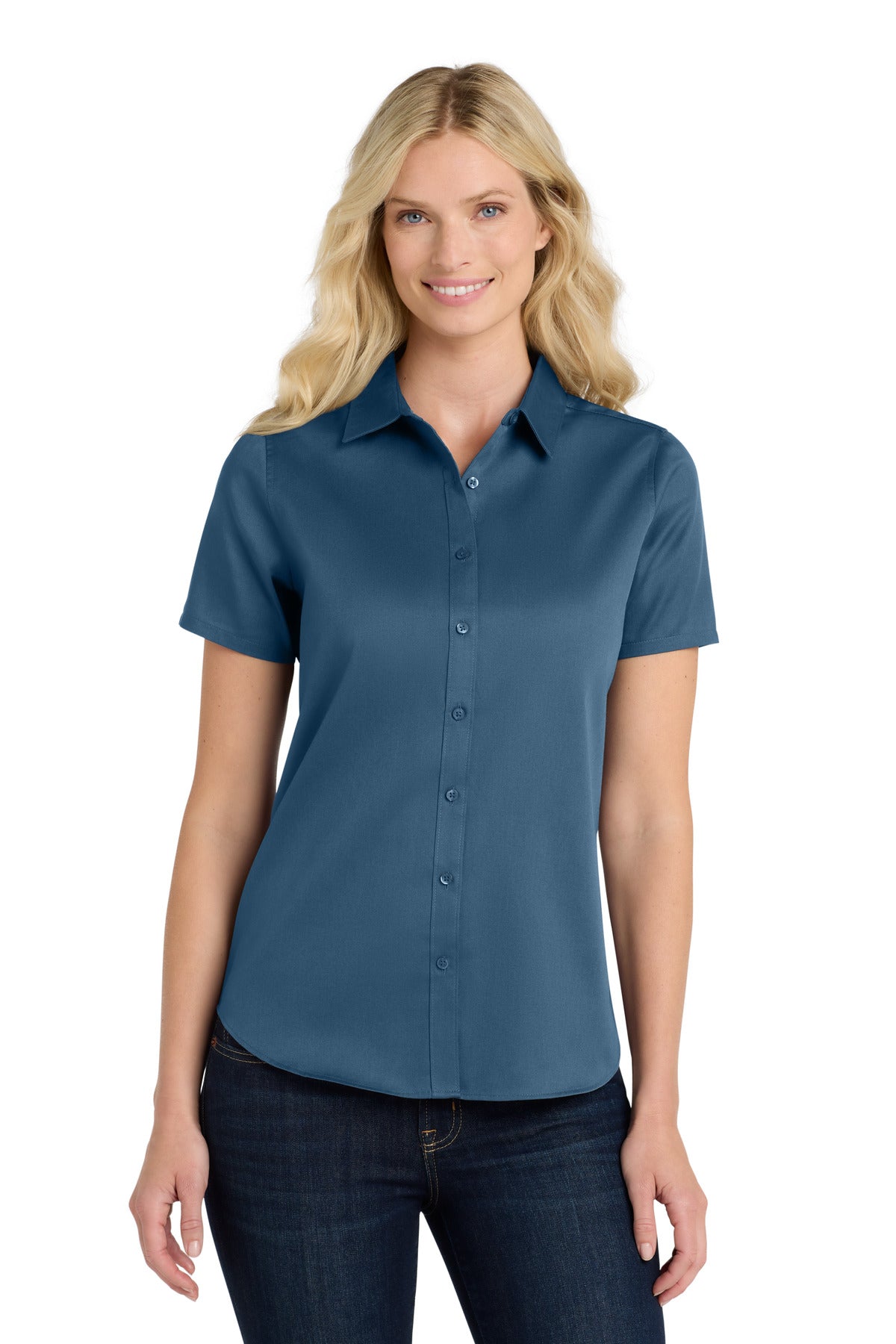 Port Authority Women's Short Sleeve SuperPro ReactTwill Shirt. LW809 Regatta Blue