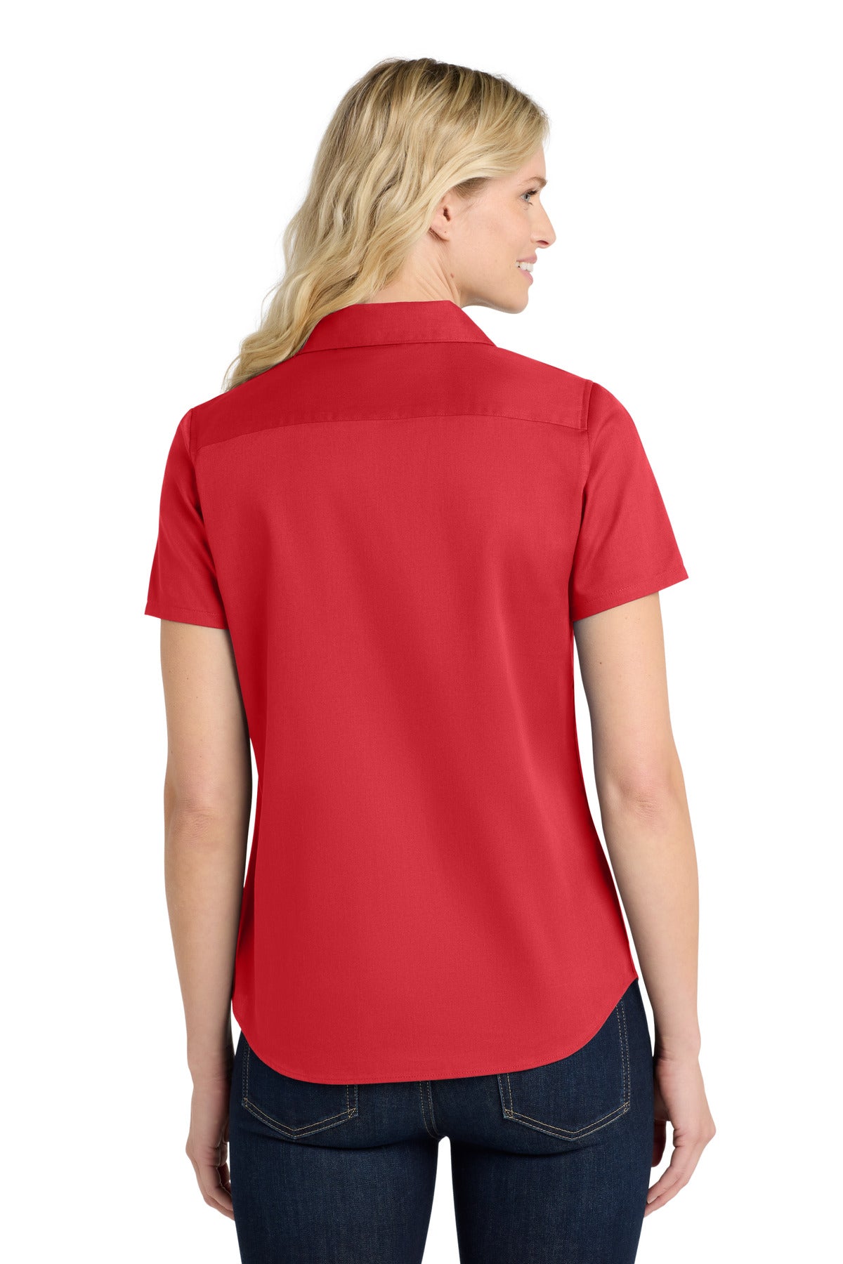 Port Authority Women's Short Sleeve SuperPro ReactTwill Shirt. LW809 Rich Red