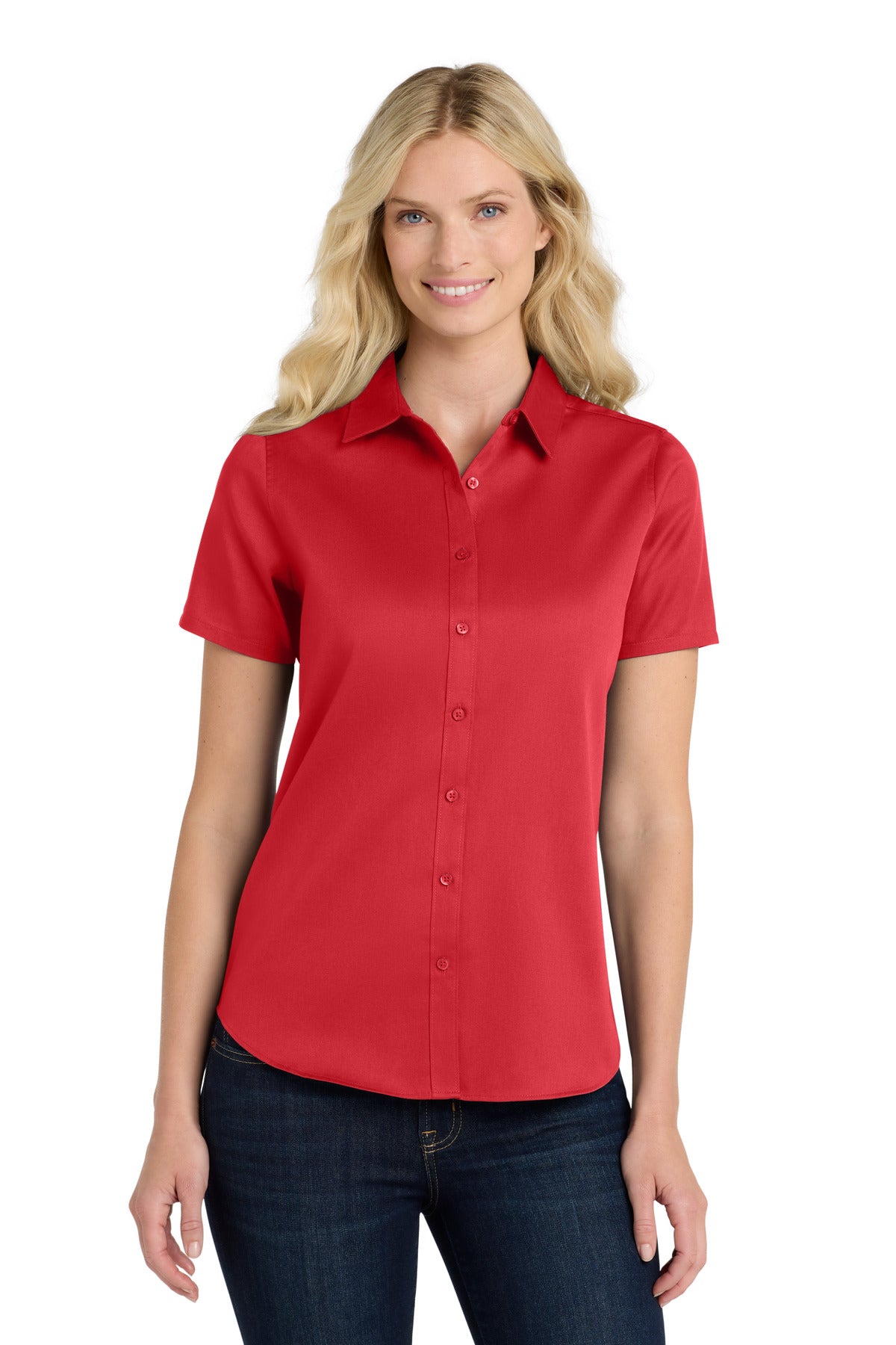 Port Authority Women's Short Sleeve SuperPro ReactTwill Shirt. LW809 Rich Red