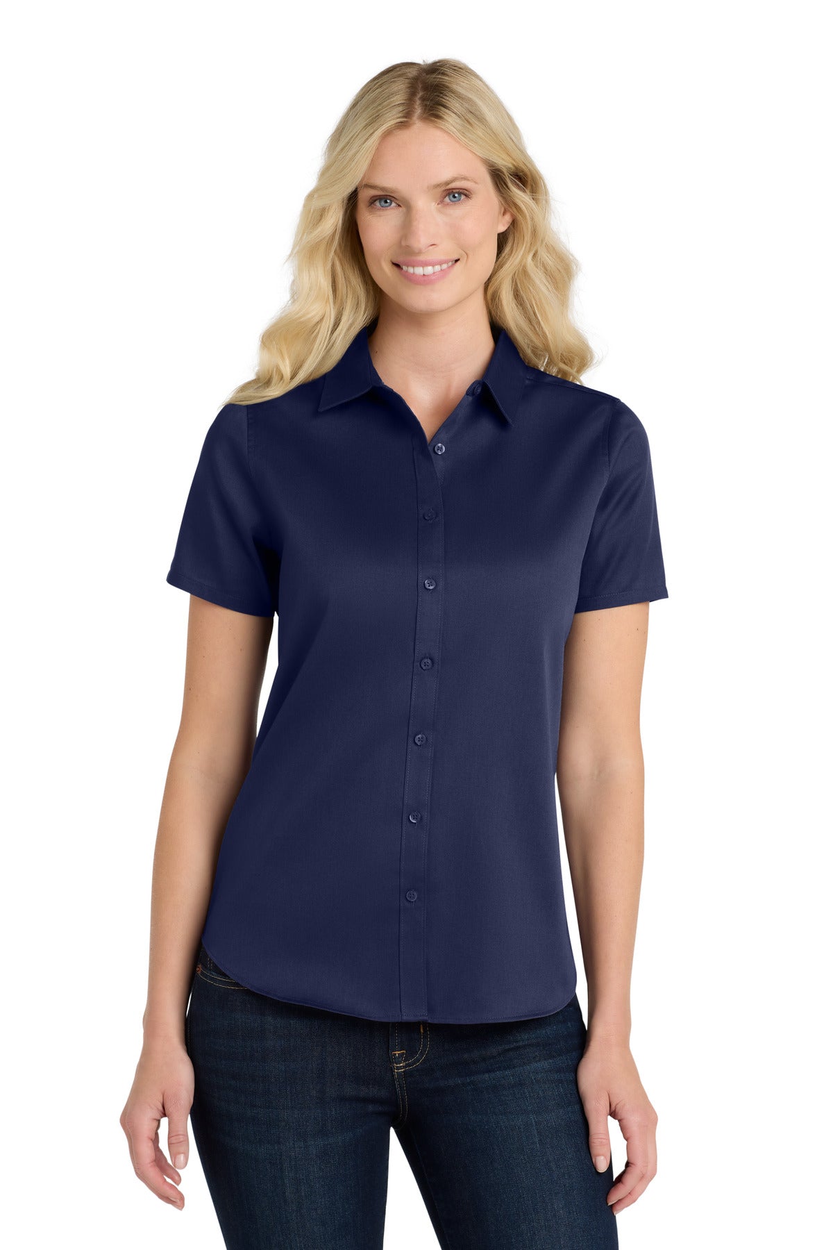Port Authority Women's Short Sleeve SuperPro ReactTwill Shirt. LW809 True Navy