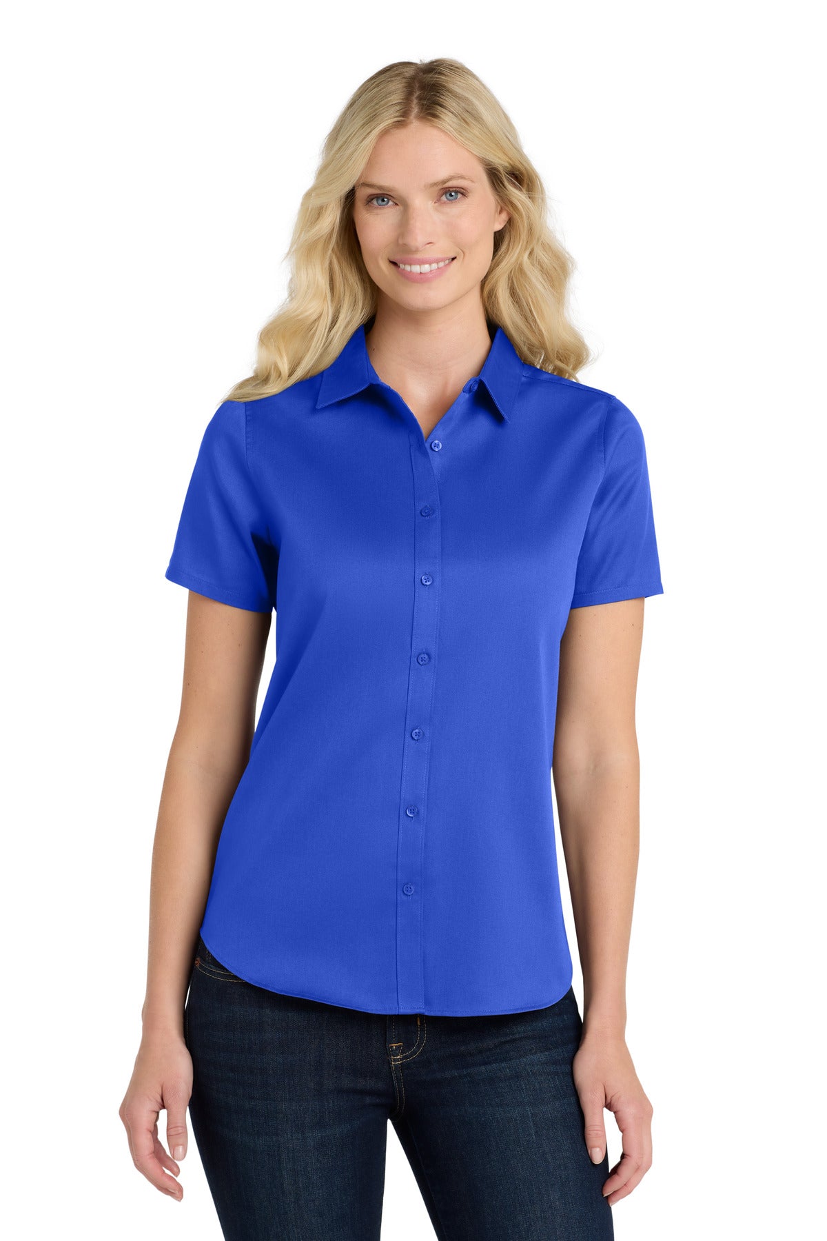 Port Authority Women's Short Sleeve SuperPro ReactTwill Shirt. LW809 True Royal