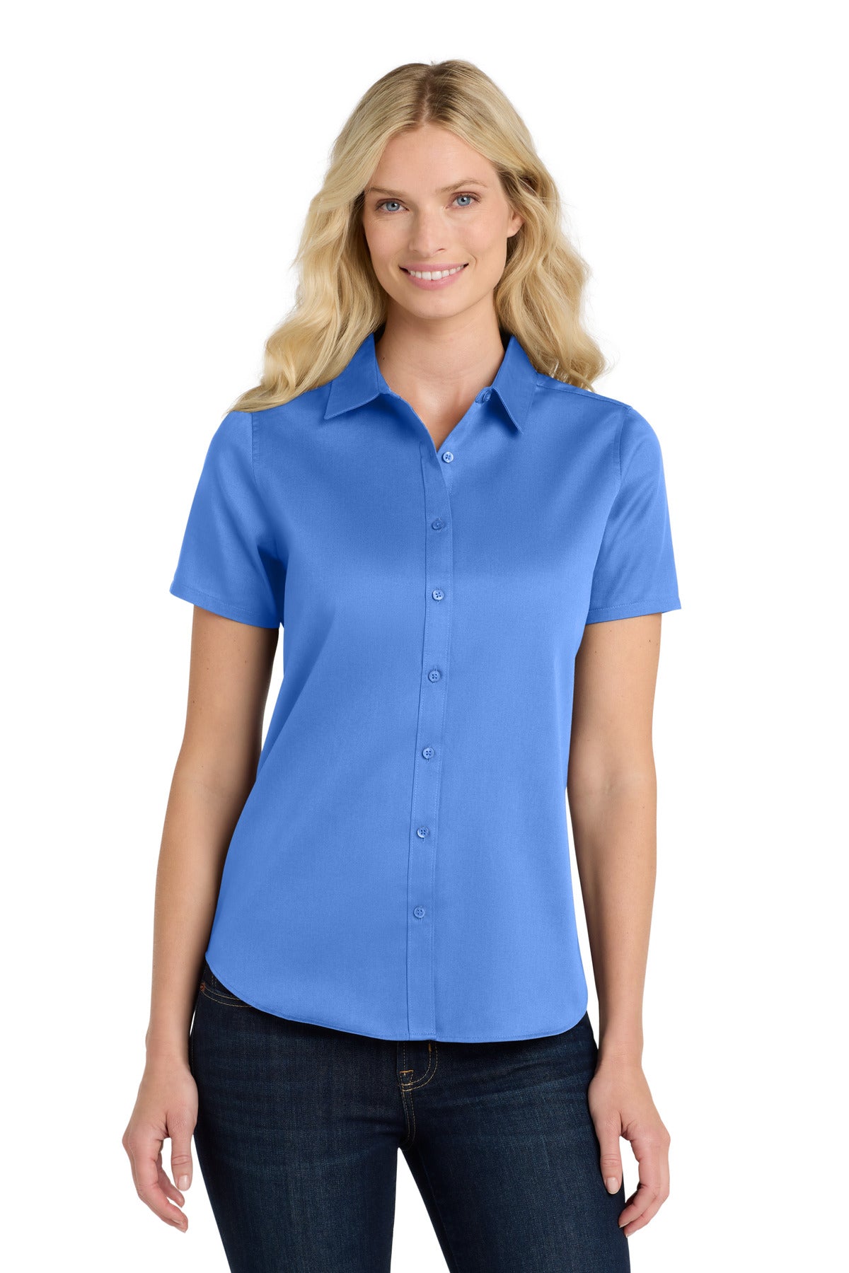 Port Authority Women's Short Sleeve SuperPro ReactTwill Shirt. LW809 Ultramarine Blue