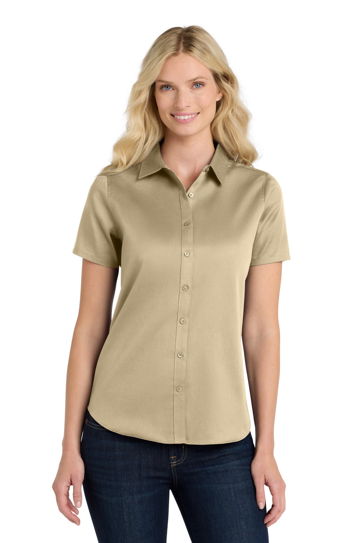 Port Authority Women's Short Sleeve SuperPro ReactTwill Shirt. LW809 Wheat
