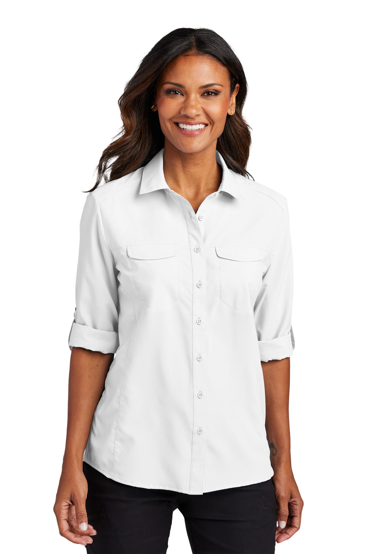 Port Authority Women's Long Sleeve UV Daybreak Shirt LW960 White