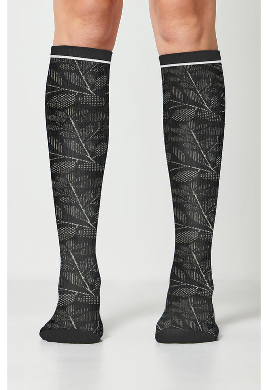 Legwear LXSUPPOR Women's Knee High 15-20 mmHg Compression Socks Leafy Black