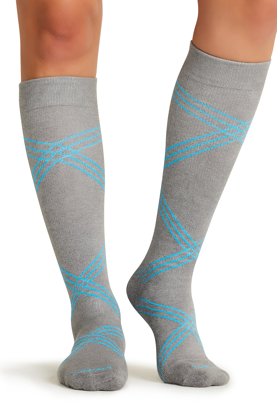 Legwear LXSUPPORT Knee High 15-20 mmHg Compression Socks Twisted Turquoise Model Image Front | Cherokee