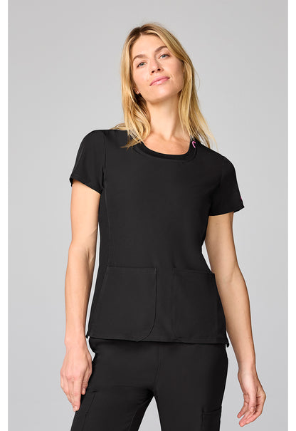 Amp MC00027 Women's Four Pocket Round Neck Scrub Top Black