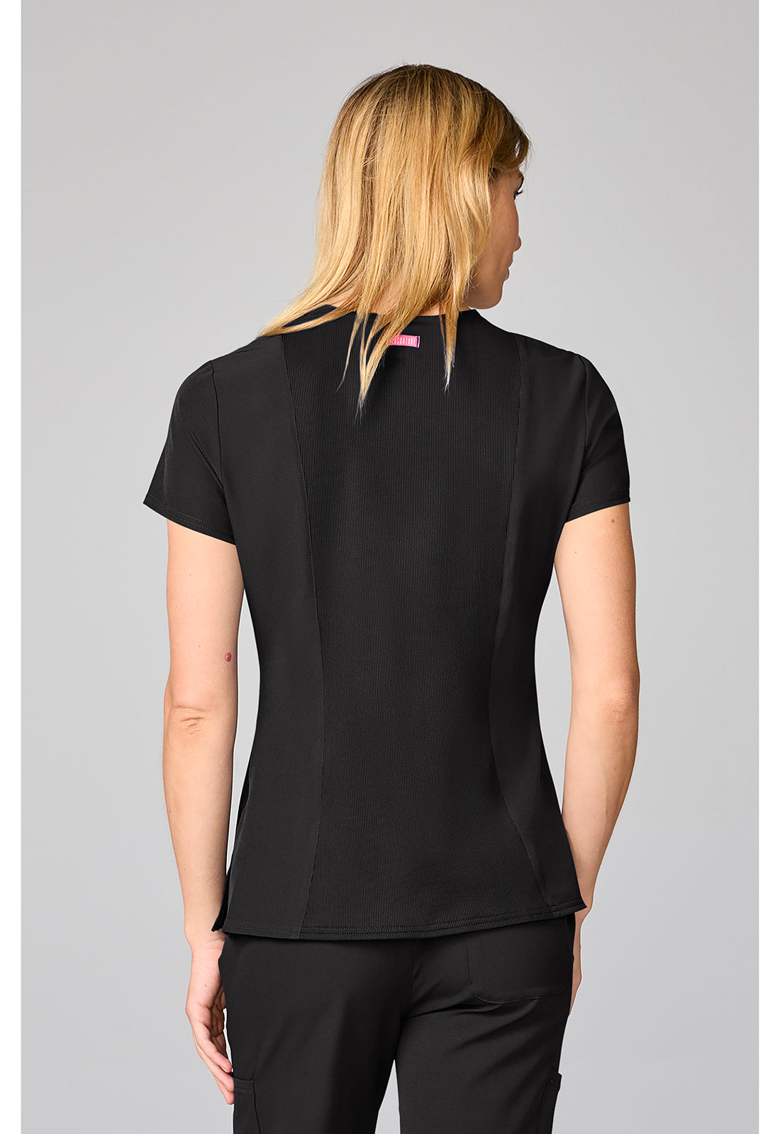 Amp MC00027 Women's Four Pocket Round Neck Scrub Top Black