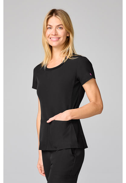Amp MC00027 Women's Four Pocket Round Neck Scrub Top Black