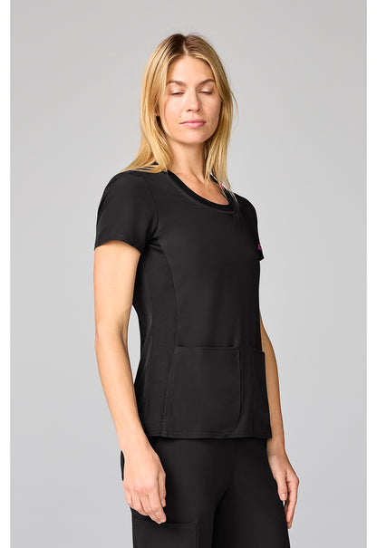 Amp MC00027 Women's Four Pocket Round Neck Scrub Top Black