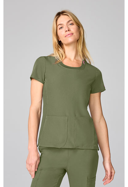 Amp MC00027 Women's Four Pocket Round Neck Scrub Top Olive