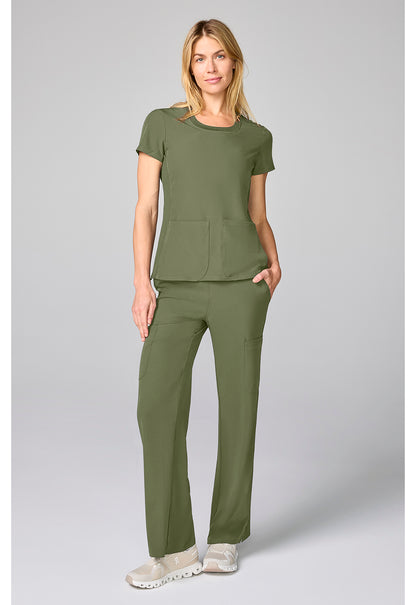 Amp MC00027 Women's Four Pocket Round Neck Scrub Top Olive