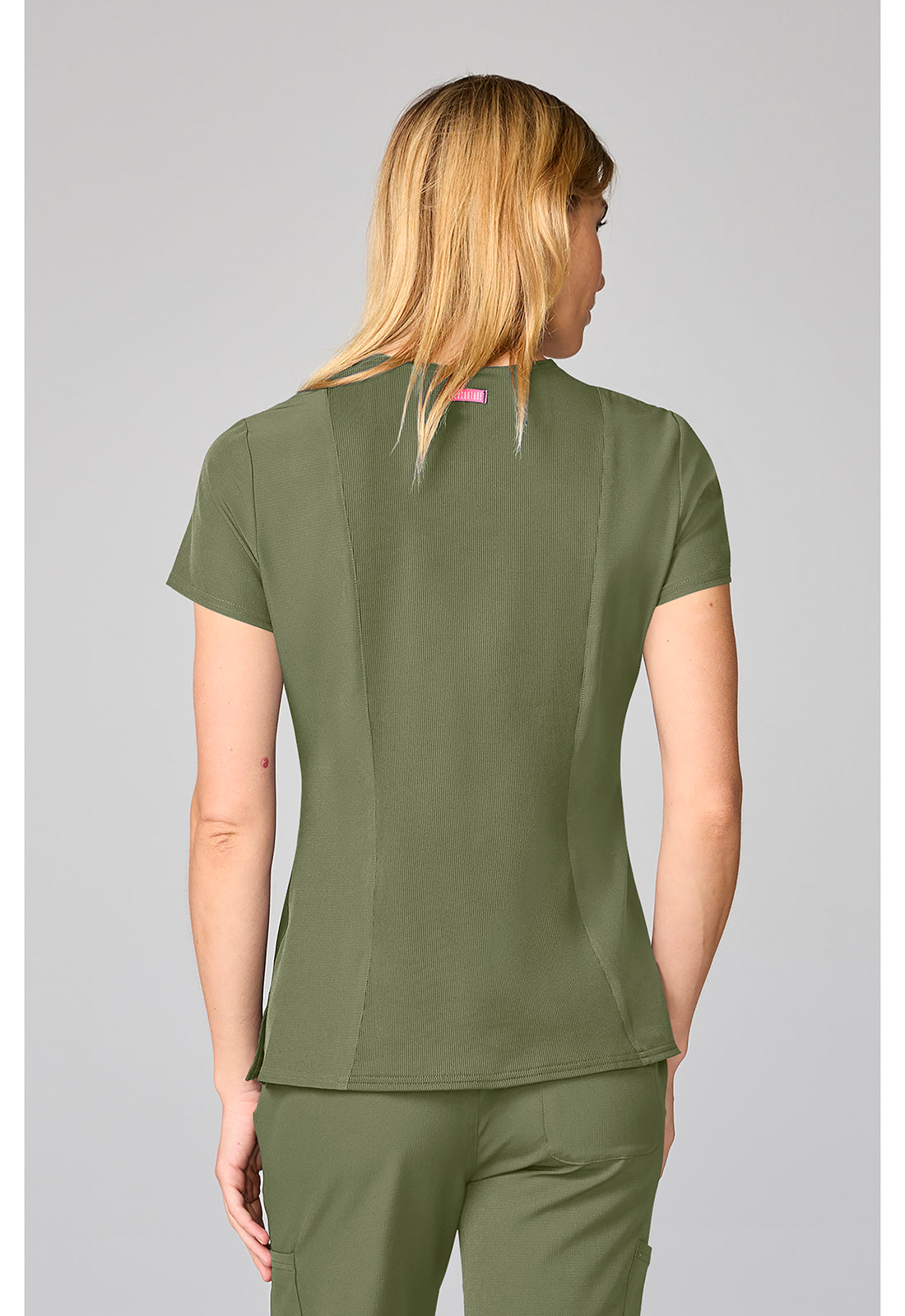 Amp MC00027 Women's Four Pocket Round Neck Scrub Top Olive