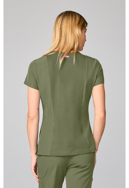 Amp MC00027 Women's Four Pocket Round Neck Scrub Top Olive