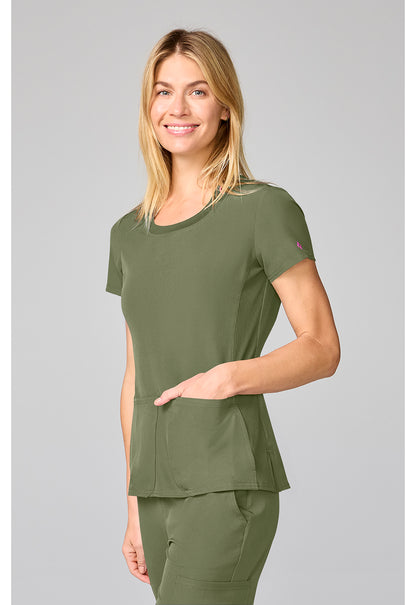 Amp MC00027 Women's Four Pocket Round Neck Scrub Top Olive