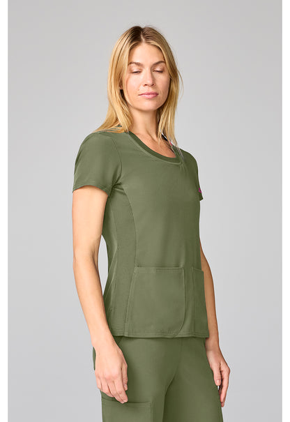 Amp MC00027 Women's Four Pocket Round Neck Scrub Top Olive