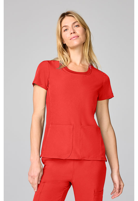 Amp MC00027 Women's Four Pocket Round Neck Scrub Top One In A Melon
