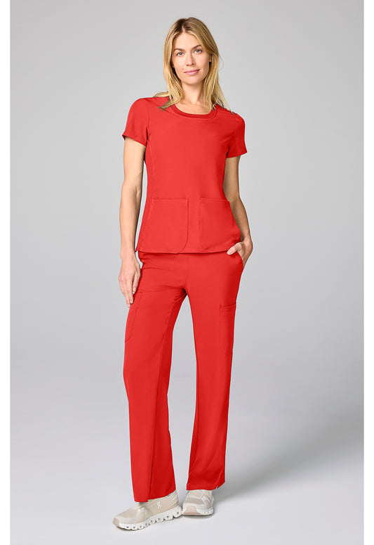 Amp MC00027 Women's Four Pocket Round Neck Scrub Top One In A Melon