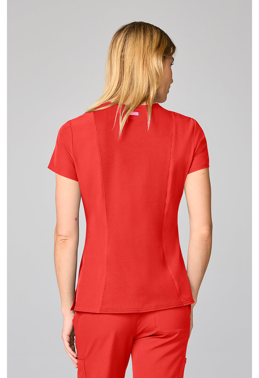 Amp MC00027 Women's Four Pocket Round Neck Scrub Top One In A Melon
