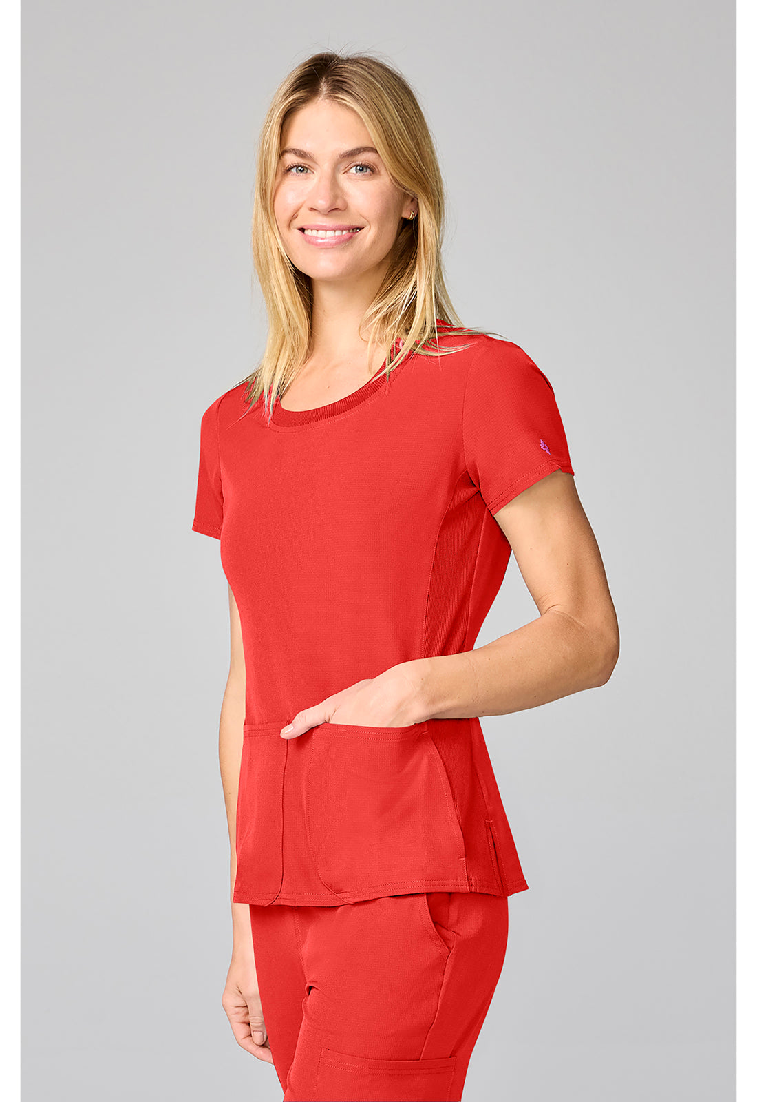 Amp MC00027 Women's Four Pocket Round Neck Scrub Top One In A Melon