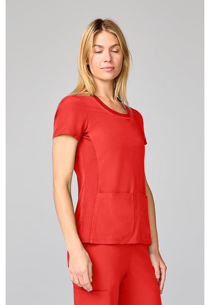 Amp MC00027 Women's Four Pocket Round Neck Scrub Top One In A Melon