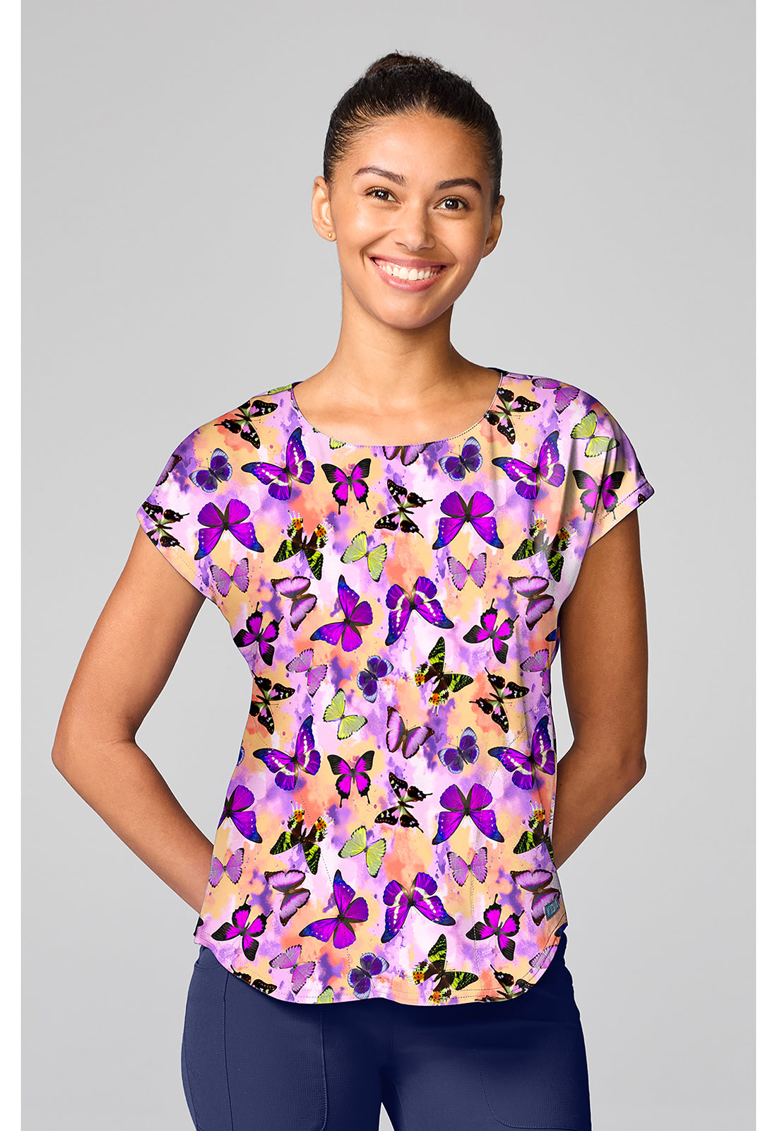 Prints MC00041 Women's Dolman Print Scrub Top Dreamy Butterfly