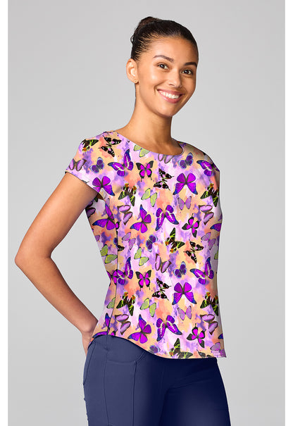Prints MC00041 Women's Dolman Print Scrub Top Dreamy Butterfly