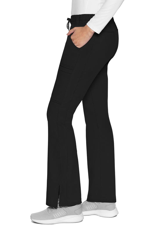 Touch MC007 Natural Rise Drawstring Flare Leg Pants Black Model Image Right Side | Med Couture