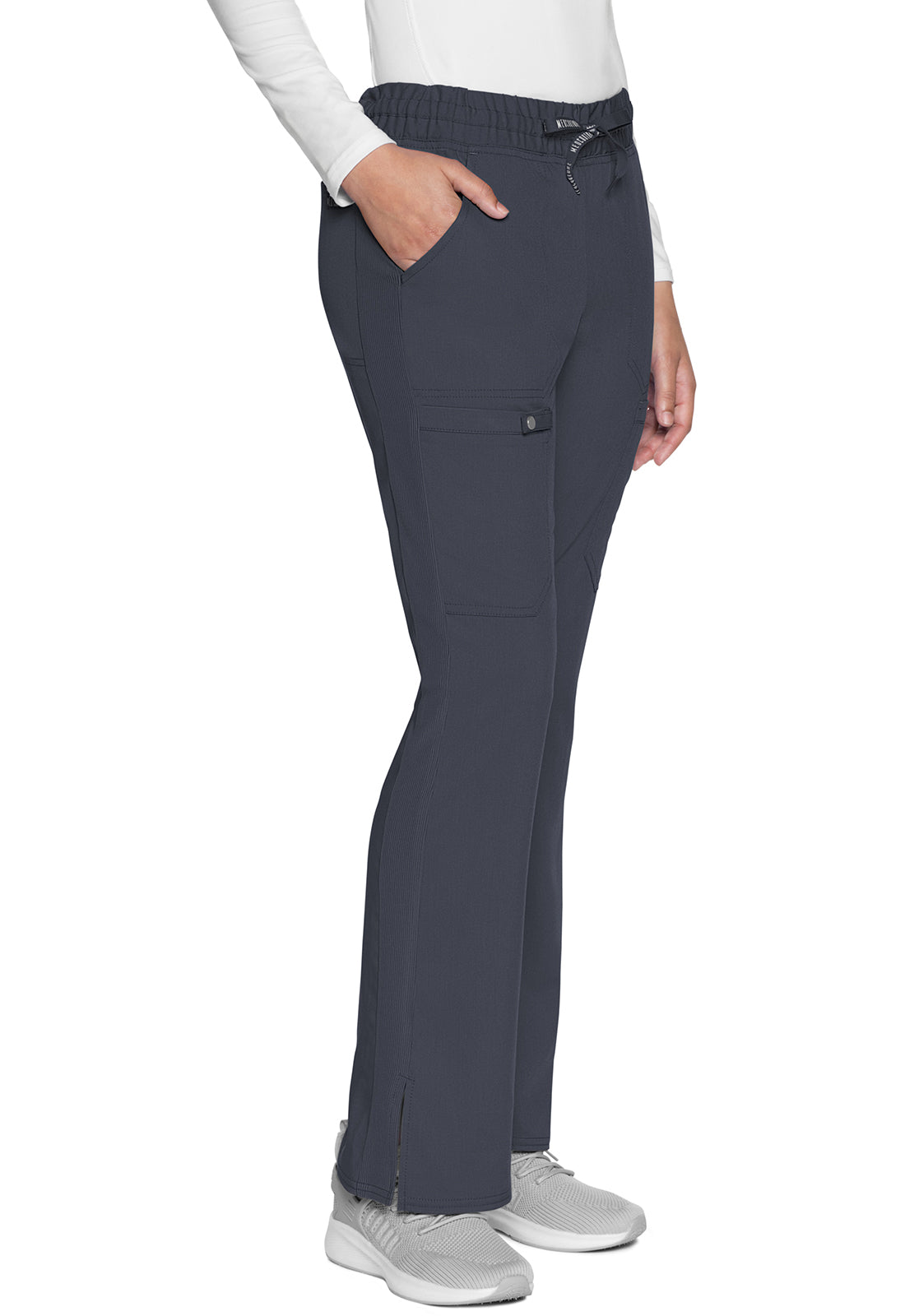 Touch MC007 Natural Rise Drawstring Flare Leg Pants Pewter Model Image Left Side | Med Couture