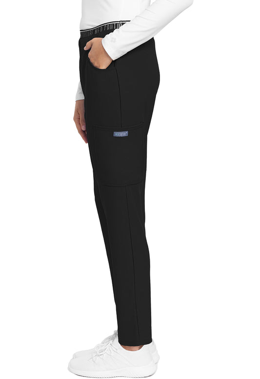 Insight MC009 Mid Rise Pull-on Tapered Leg Ankle Pants Black Model Image Right Side | Med Couture