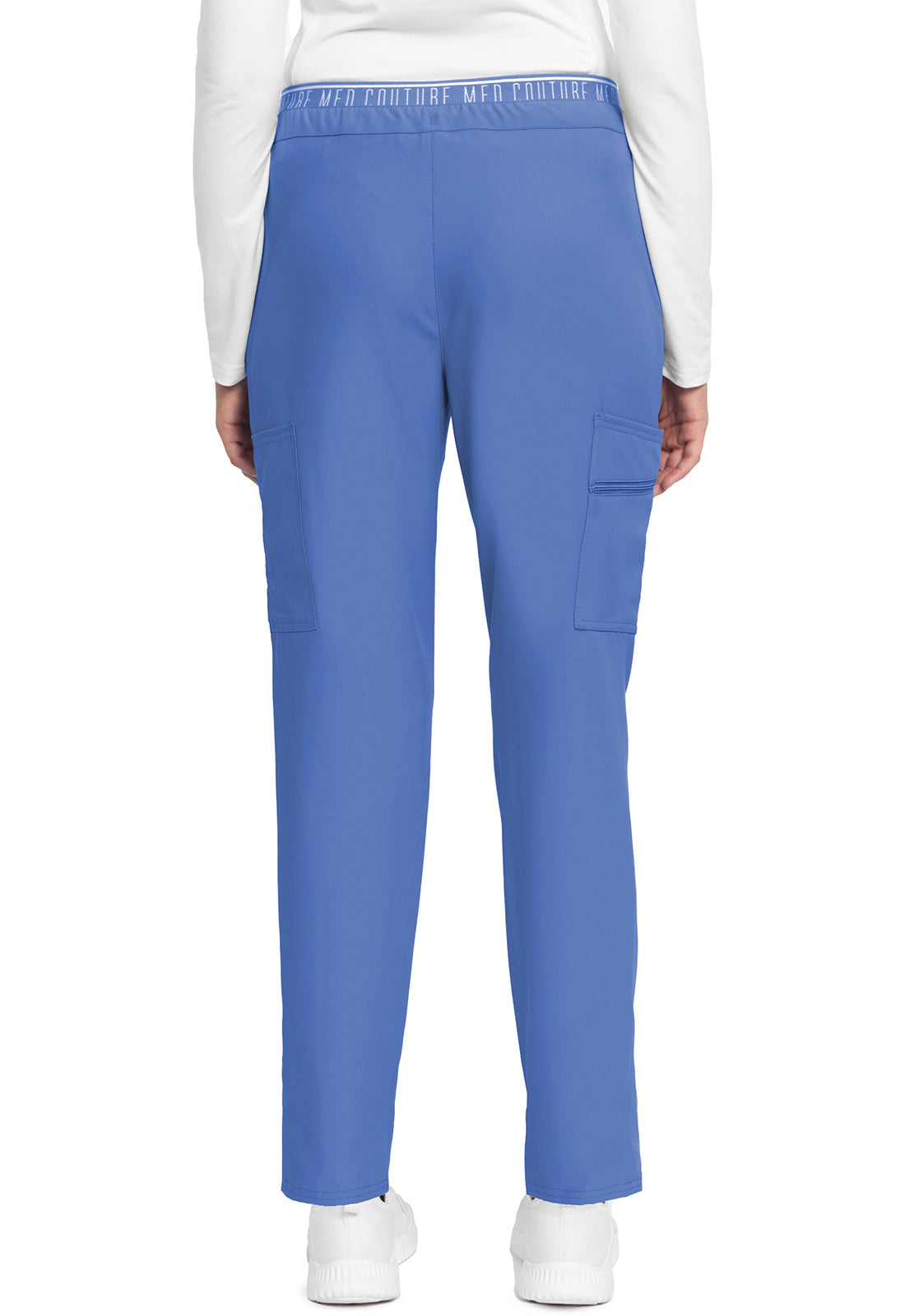 Insight MC009 Mid Rise Pull-on Tapered Leg Ankle Pants Ciel Model Image Back | Med Couture