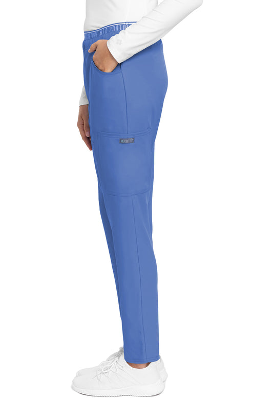 Insight MC009 Mid Rise Pull-on Tapered Leg Ankle Pants Ciel Model Image Right Side | Med Couture