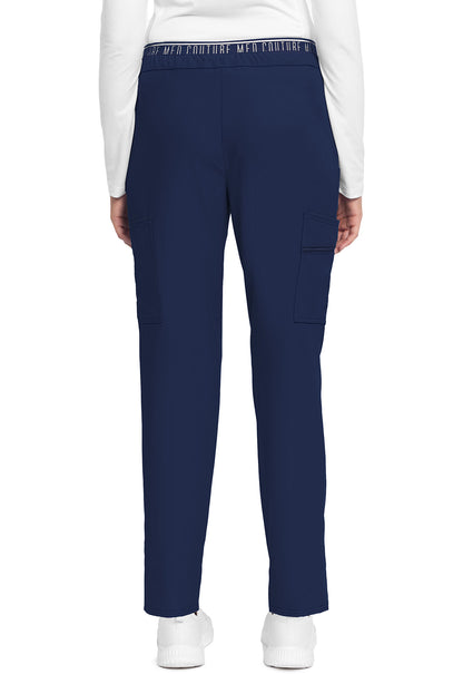 Insight MC009 Mid Rise Pull-on Tapered Leg Ankle Pants Navy Model Image Back | Med Couture