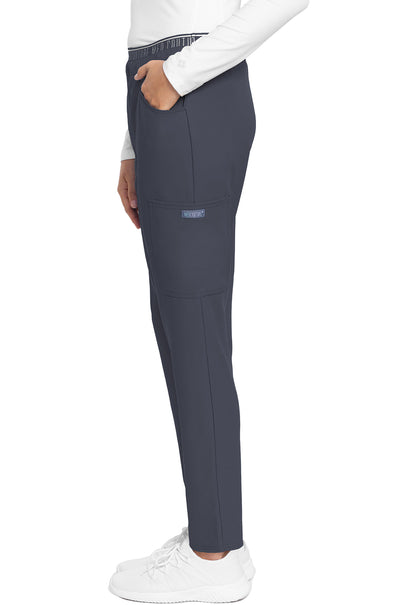 Insight MC009 Mid Rise Pull-on Tapered Leg Ankle Pants Pewter Model Image Right Side | Med Couture