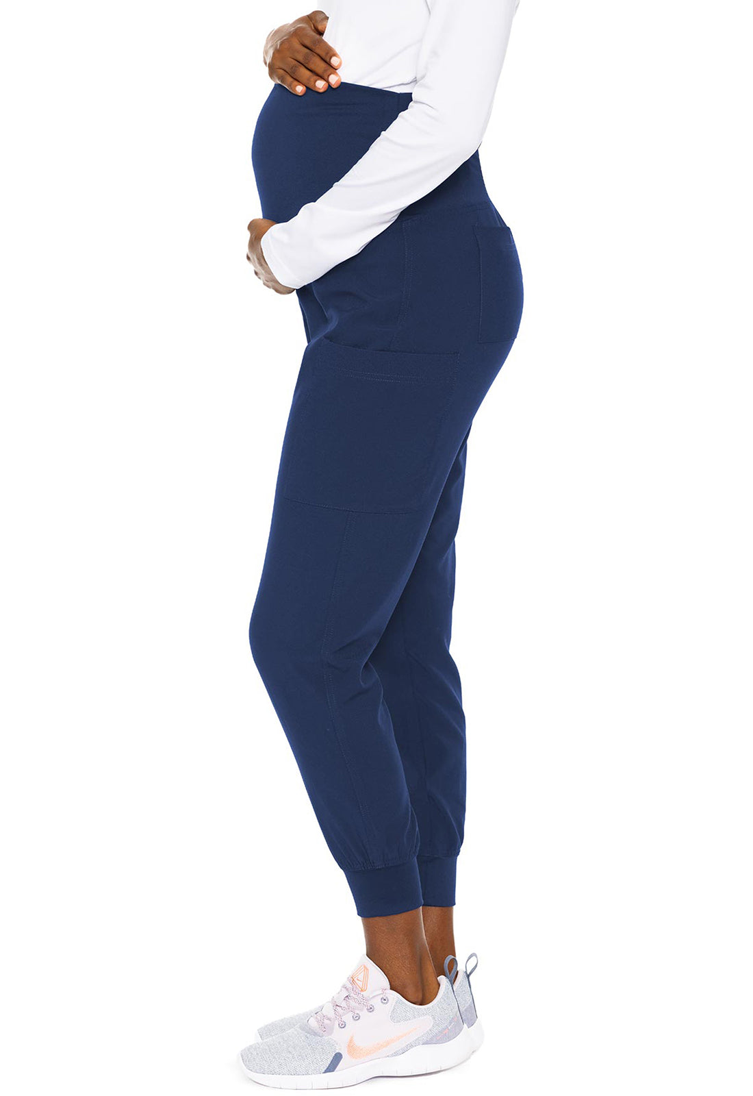 Touch MC029 Maternity Jogger Navy Model Image Right Side | Med Couture