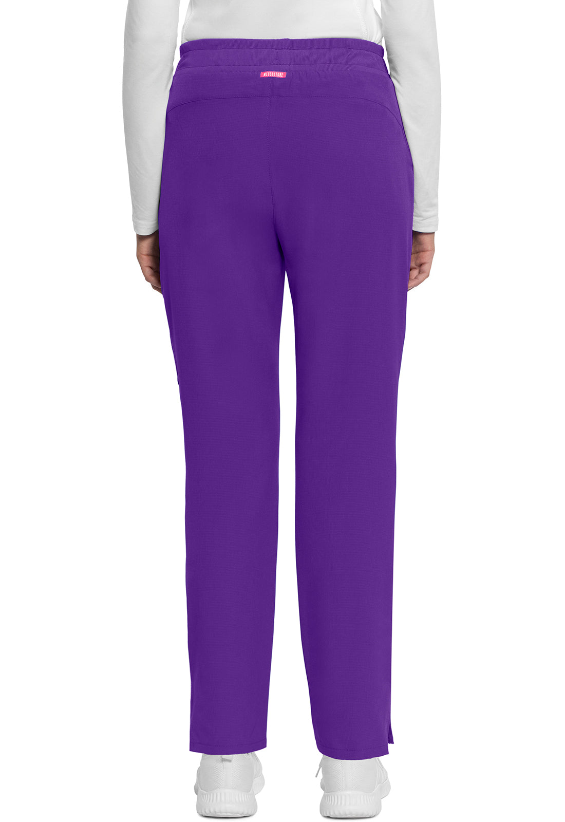 AMP MC101 Mid Rise Drawstring Tapered Leg Pants Purple Surge Model Image Back | Med Couture