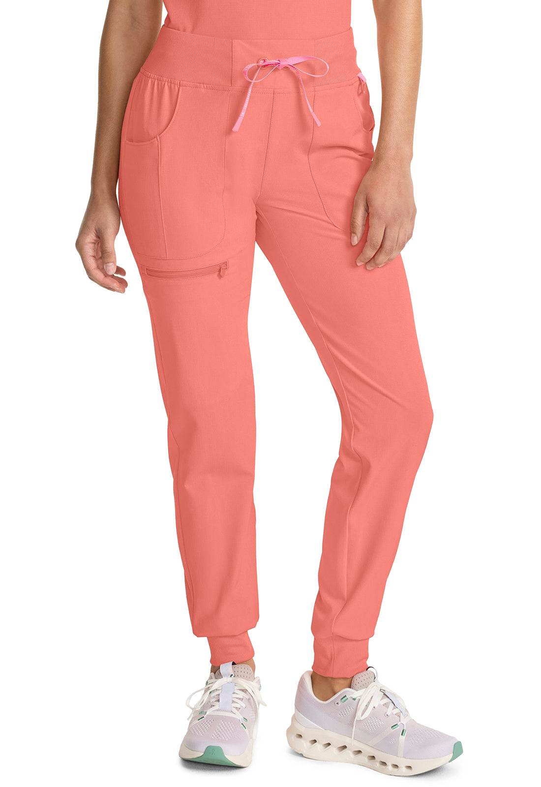 AMP MC102 Mid Rise Jogger Coral Fusion Model Image Left Side | Med Couture