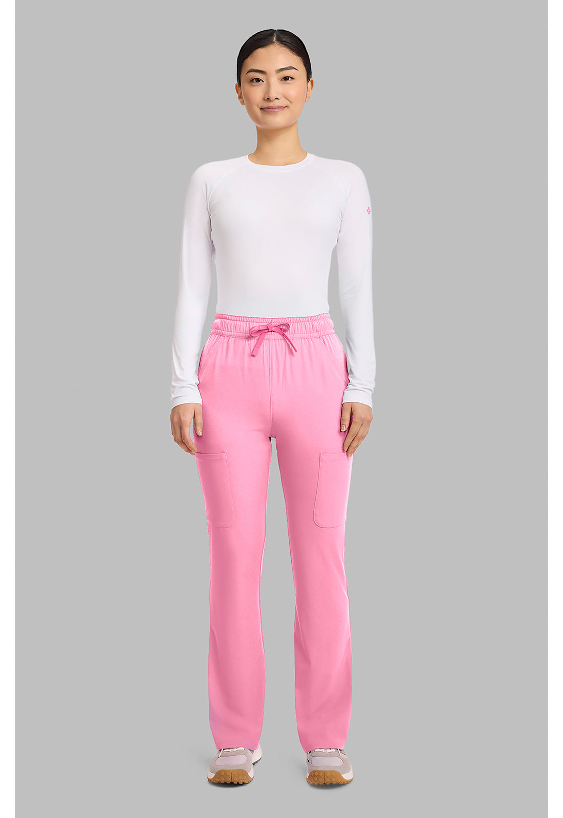 Amp MC104 Women's High Rise 4-Pocket Flare Scrub Pants Pixel Pink
