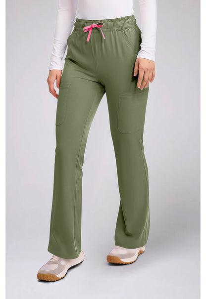 Amp MC104 Women's High Rise 4-Pocket Flare Scrub Pants Olive