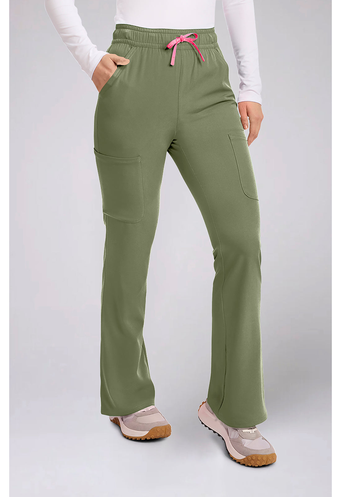 Amp MC104 Women's High Rise 4-Pocket Flare Scrub Pants Olive
