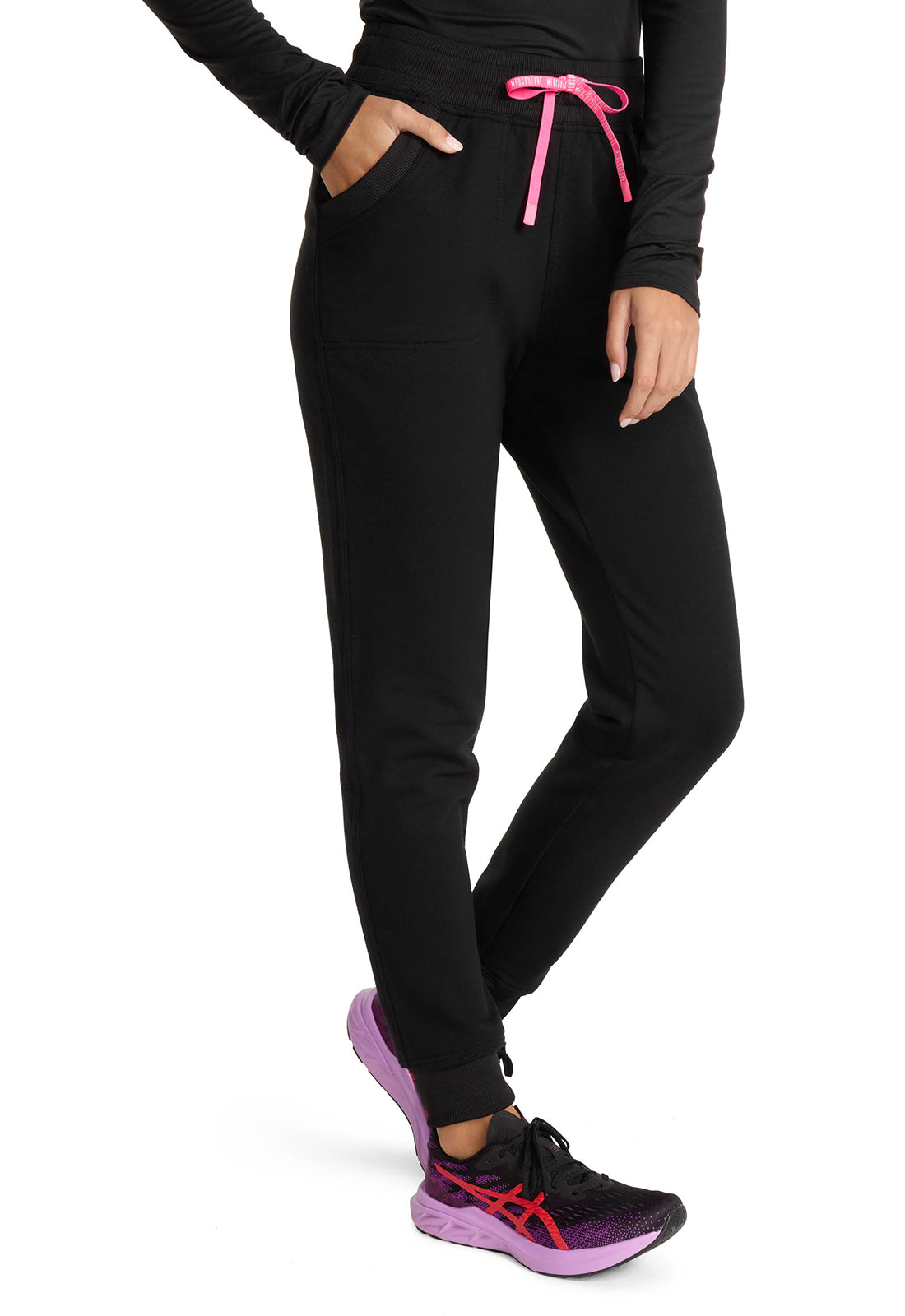 Lifestyle MC106 Fleece Natural Rise Jogger Black Model Image Left Side | Med Couture