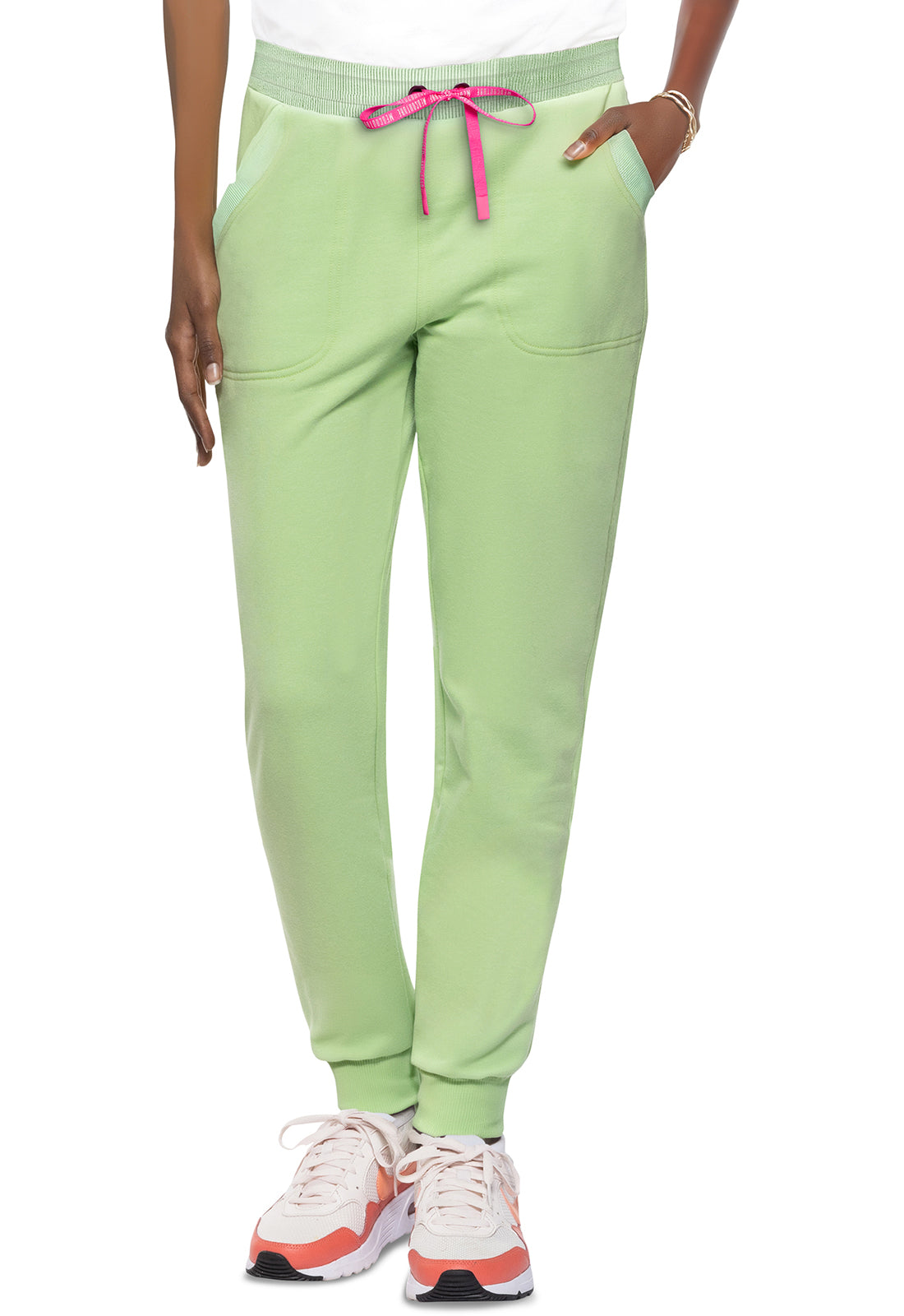 Lifestyle MC106 Fleece Natural Rise Jogger Cyber Lime Model Image Front | Med Couture