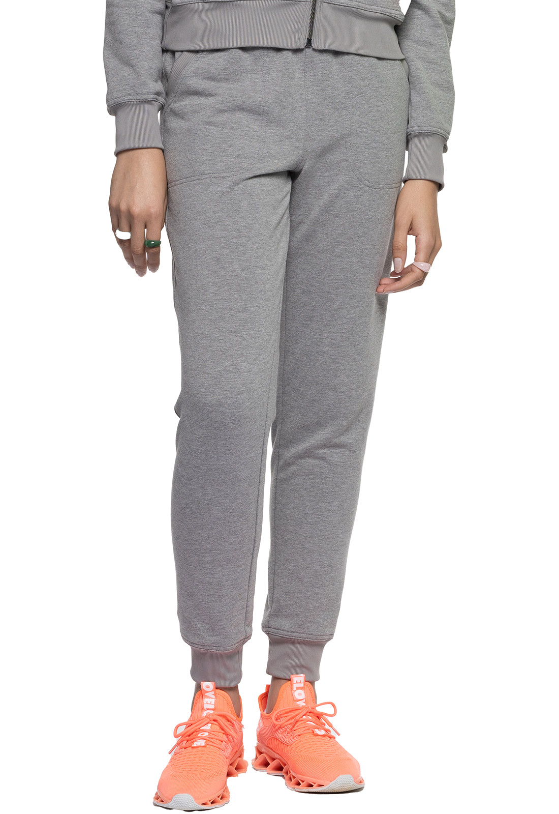 Lifestyle MC106 Fleece Natural Rise Jogger Heather Gray Model Image Front | Med Couture