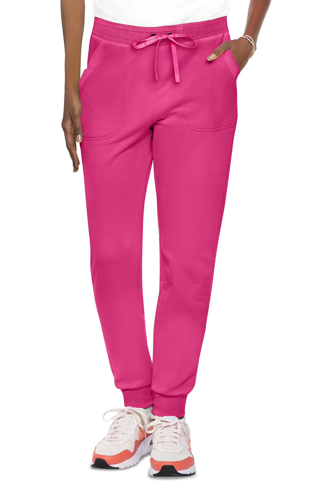 Lifestyle MC106 Fleece Natural Rise Jogger Pink Power Model Image Front | Med Couture