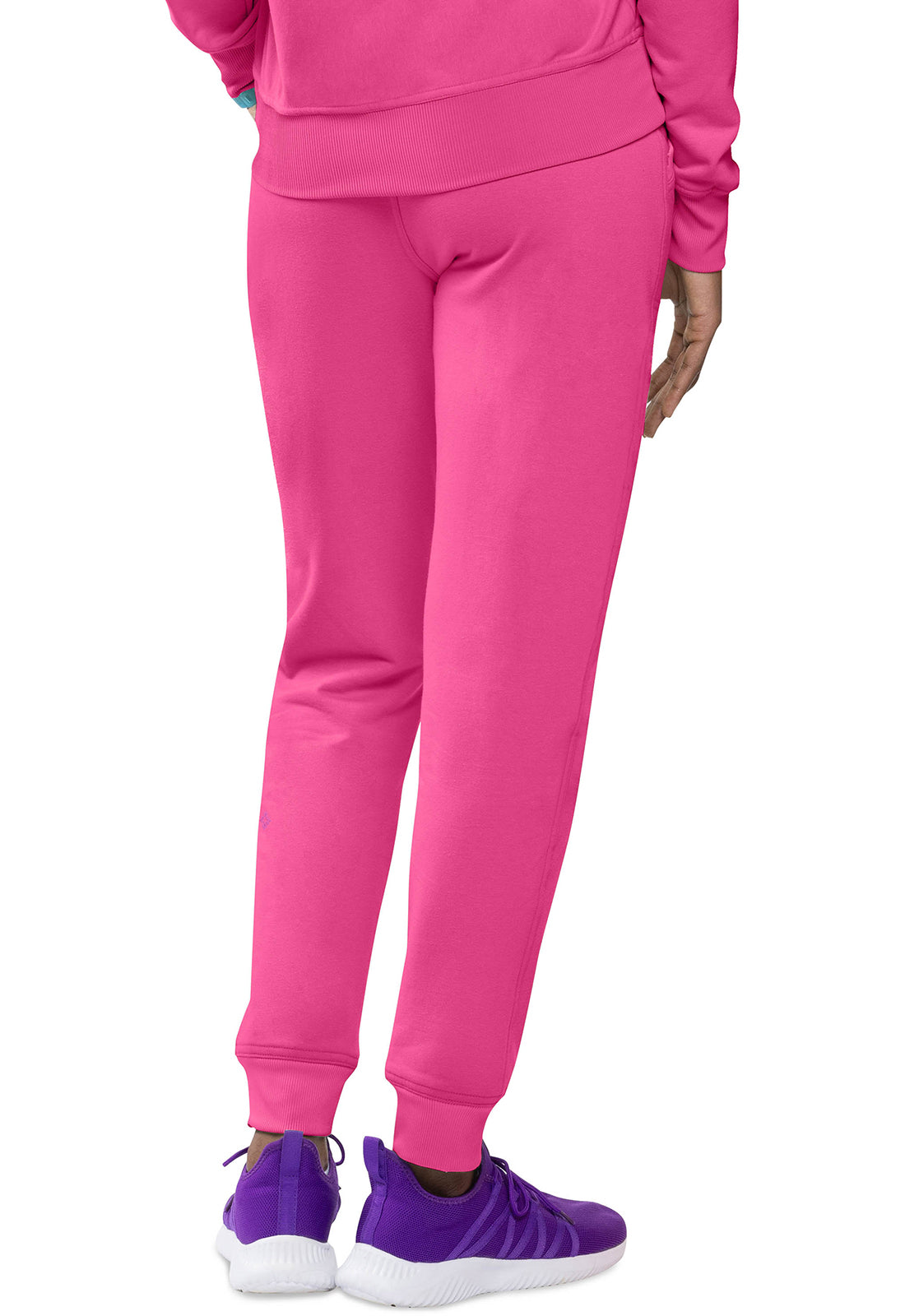 Lifestyle MC106 Fleece Natural Rise Jogger Pink Power Model Image Back | Med Couture